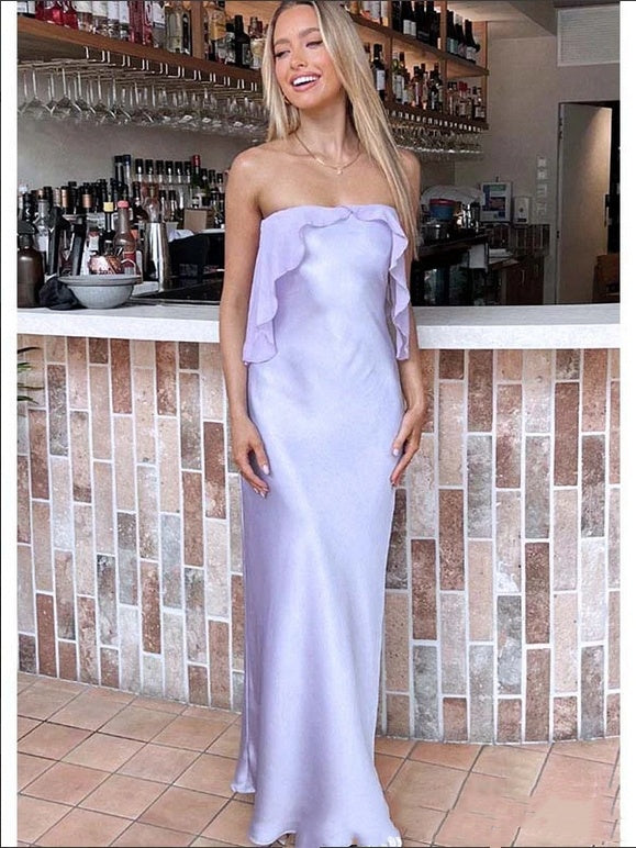 Classy Purple Strapless Ruffle Floor-Length Fashion Prom Dresses,ZX133