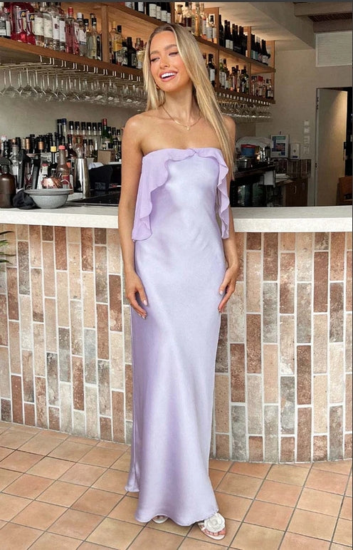 Classy Purple Strapless Ruffle Floor-Length Fashion Prom Dresses,ZX133