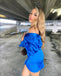 Vintage Women Blue Fashion Off Shoulder V-Neck Mini Homecoming Dresses, HM69