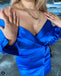 Vintage Women Blue Fashion Off Shoulder V-Neck Mini Homecoming Dresses, HM69