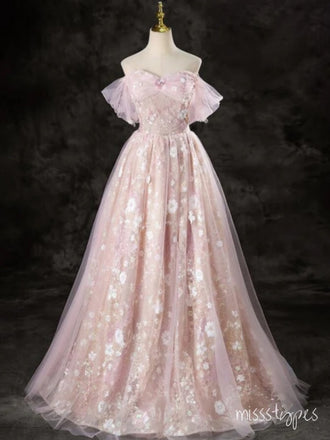 Women Off Shoulder Pink Beading Sparkly Flower Fashion Prom Dresses,ZX149