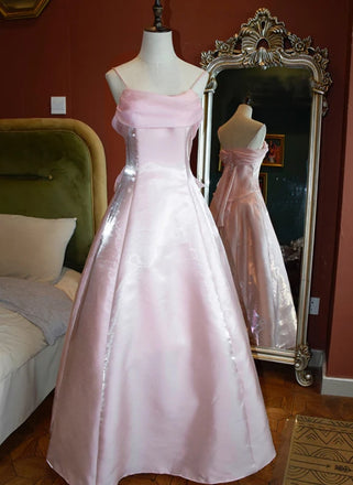Cute Pink Spaghetti Strap Floor-Length A-Line Fashion Prom Dresses,ZX168