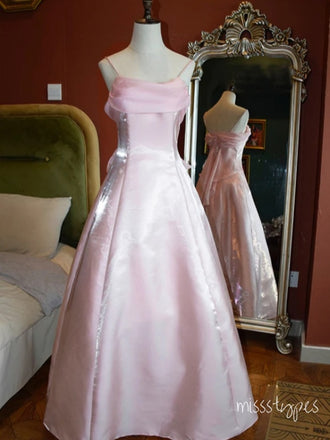 Cute Pink Spaghetti Strap Floor-Length A-Line Fashion Prom Dresses,ZX168