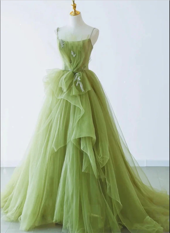 Cozy Grass-Green Spaghetti Strap A-Line Fashion Prom Dresses,ZX157