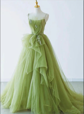 Cozy Grass-Green Spaghetti Strap A-Line Fashion Prom Dresses,ZX157
