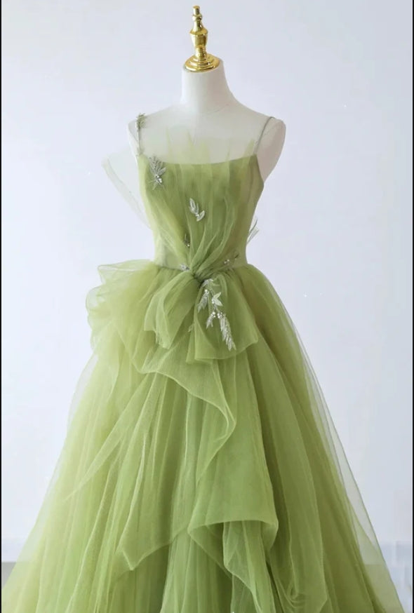 Cozy Grass-Green Spaghetti Strap A-Line Fashion Prom Dresses,ZX157