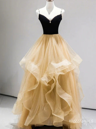 Luxurious Vintage Black&Champagne Sweetheart A-Line Fashion Prom Dresses,ZX154