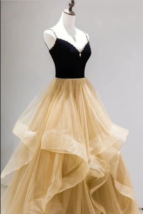 Luxurious Vintage Black&Champagne Sweetheart A-Line Fashion Prom Dresses,ZX154
