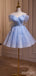 Princess Blue Tulle A-Line Ruffle Strapless Mini Homecoming Dresses, HM77