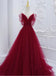 Classy A-Line Red Tulle Spaghetti Strap Princess Fashion Prom Dresses,ZX152