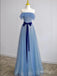 Simple Tulle Blue Sweetheart Floor-Length A-Line Fashion Prom Dresses,ZX159