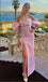 Modest Soft Pink Off Shoulder Side Slit Princess Fashion Prom Dresses,ZX151