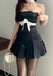 Simple Elegant Black Ruffle Strapless Mini Homecoming Dresses, HM76