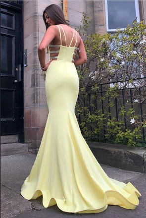 Designed Yellow Mermaid Spaghetti Strap Floor-Length Fashion Prom Dresses,ZX160