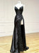 Sexy Appliqued Black Spaghetti Strap Side Slit Floor-Length Mermaid Fashion Prom Dresses,ZX166