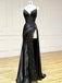 Sexy Appliqued Black Spaghetti Strap Side Slit Floor-Length Mermaid Fashion Prom Dresses,ZX166