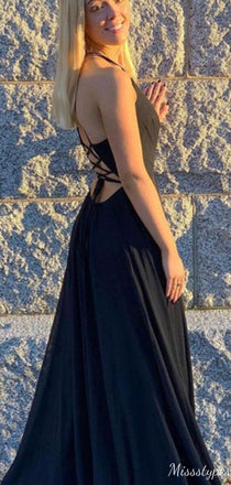 Sexy Halter Deep V-neck A-line Long Prom Dress Ideas, Evening Party Dresses,ZX682