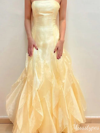 Elegant Straight Across Strapless Sheath Long Prom Dress Ideas, Evening Party Dresses,ZX683
