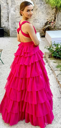 Gorgeous V-neck Cirss-Cross A-line Long Prom Dress Ideas, Evening Party Dresses,ZX684