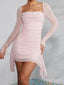 Pink Square Full Sleeve Sparkly Mini Homecoming Dresses, HM89