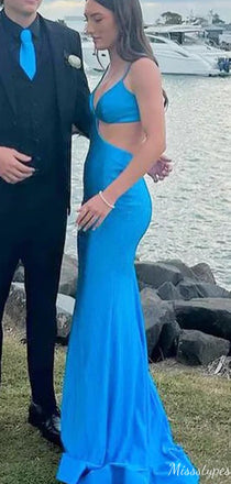 Unique Deep V-neck Spaghetti Strap Mermaid Long Prom Dress Ideas, Evening Party Dresses,ZX685