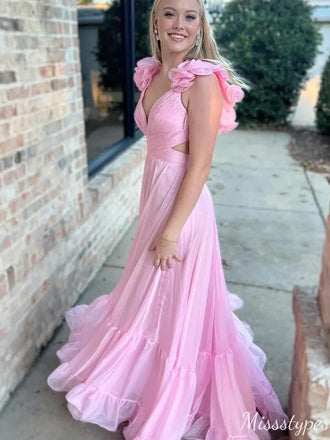 Elegant V-neck Spaghetti Strap A-line Long Prom Dress Ideas, Evening Party Dresses,ZX686