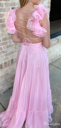 Elegant V-neck Spaghetti Strap A-line Long Prom Dress Ideas, Evening Party Dresses,ZX686