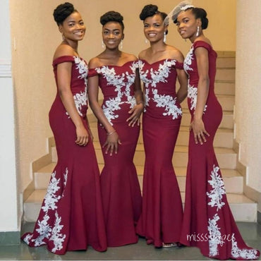 Women Sexy Red Appliqued Mermaid Floor-Length Bridesmaid Dresses Online, BL170