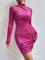 Vintage Rose Pink Full Sleeve High-Neck Cut-Out Women Mini Party Homecoming Dresses,HM256