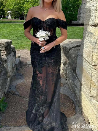 Sexy Sweetheart Off-shoulder Lace Mermaid Long Prom Dress Ideas, Evening Party Dresses,ZX691
