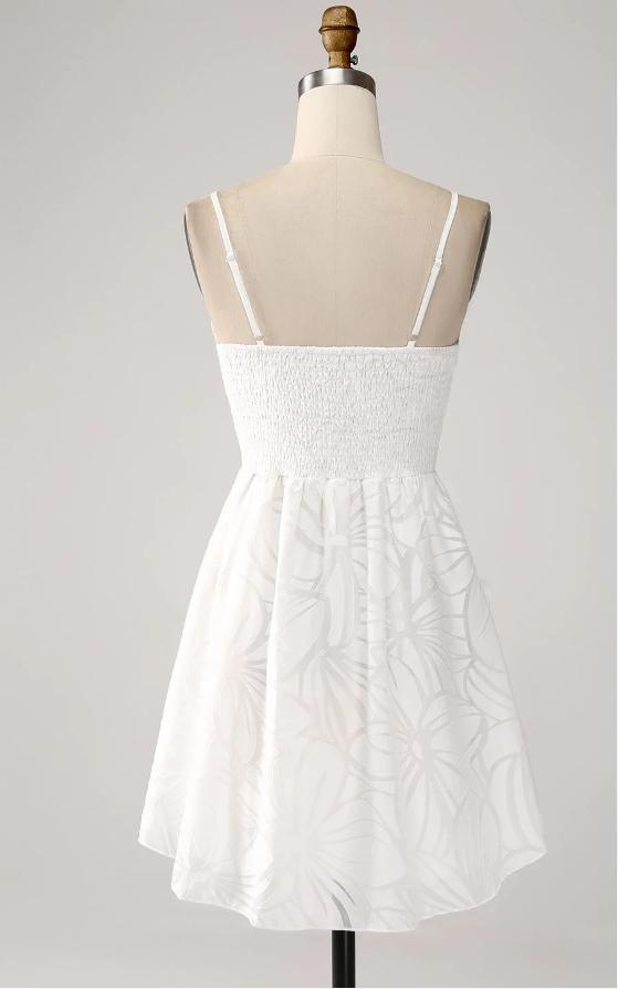 White Simple Spaghetti Strap Mini Homecoming Dresses, HM86