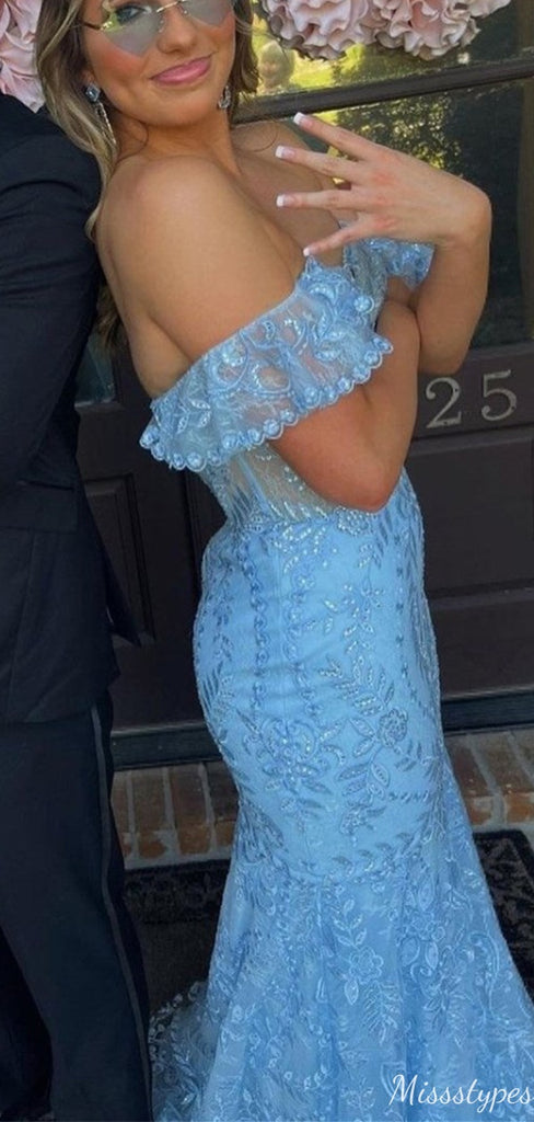 Elegant Sweetheart Off-shoulder Lace Mermaid Long Prom Dress Ideas, Evening Party Dresses,ZX692