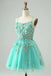 Green Beautiful Spaghetti Strap Tulle Appliqued A-Line Mini Homecoming Dresses, HM80