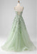 Green Princess A-Line Appliqued Floor-Length Fashion Prom Dresses,ZX180