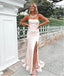 Pearl Pink Strapless Side Slit Pleat Satin Floor-Length Long Prom Evening Dress,ZX319