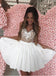 White Tulle A-Line Appliqued Lace Spaghetti Strap Mini Party Homecoming Dresses,HM205