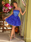 Luxurious Regency Blue Spaghetti Strap Tulle A-Line Beaded Women Mini Party Homecoming Dresses,HM283