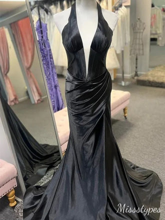 Sexy V-neck Halter mermaid Long Prom Dress Ideas, Evening Party Dresses,ZX522
