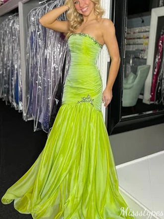 Elegant Straight Across Strapless Mermaid Long Prom Dress Ideas, Evening Party Dresses,ZX698