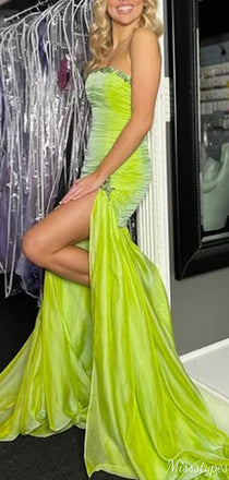 Elegant Straight Across Strapless Mermaid Long Prom Dress Ideas, Evening Party Dresses,ZX698