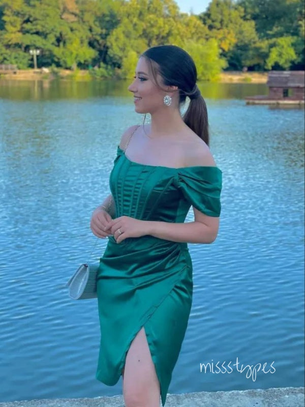 Emerald Off Shoulder Herringbone Side Slit New Arrival Homecoming Dresses,HM185