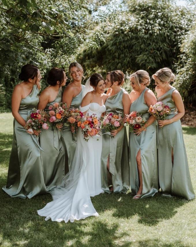 Elegant Green One Shoulder Soft Long Women Bridesmaid Dresses Online, BL120