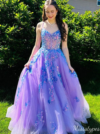 Gorgeous Spaghetti Strap A-line Long Prom Dress Ideas, Evening Party Dresses,ZX702