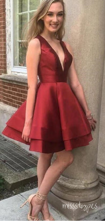 Appealing Burgundy V-Neck Spaghetti Strap A-Line Mini New Arrival Homecoming Dresses,HM181