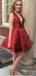 Appealing Burgundy V-Neck Spaghetti Strap A-Line Mini New Arrival Homecoming Dresses,HM181