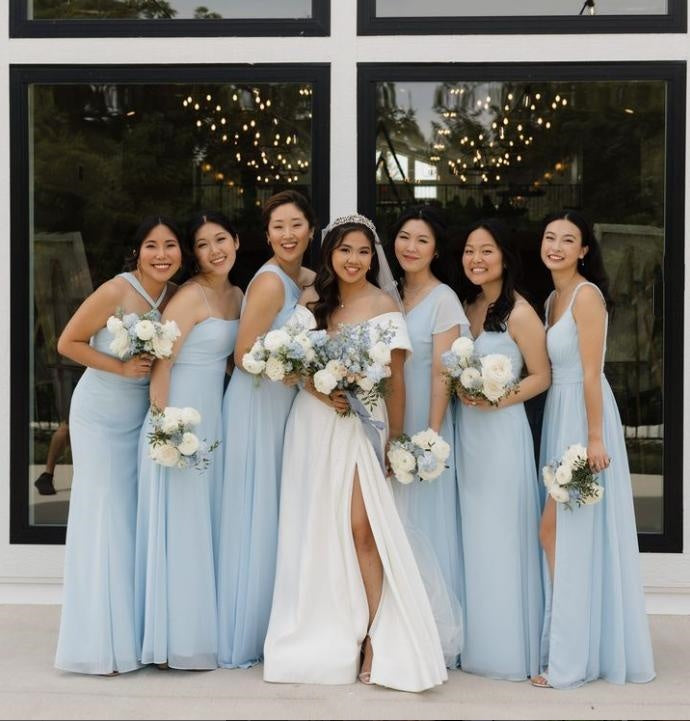 Mismatched Blue Long Elegant Women Bridesmaid Dresses Online, BL105