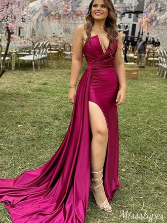Sexy V-neck Notched Strapless Mermaid Long Prom Dress Ideas, Evening Party Dresses,ZX704