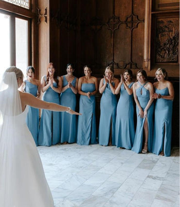 Mismatched Blue Long Satin Charming Long Women Bridesmaid Dresses Online, BL107