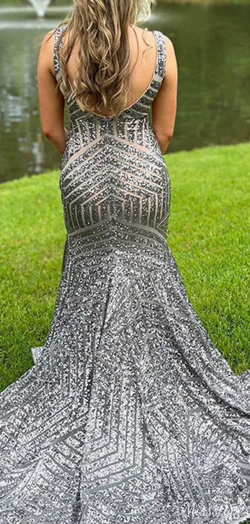 Unique V-neck Mermaid Long Prom Dress Ideas, Evening Party Dresses,ZX706