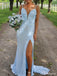 Elegant V-neck Spaghetti Strap Backless Mermaid Long Prom Dress Ideas, Evening Party Dresses,ZX707